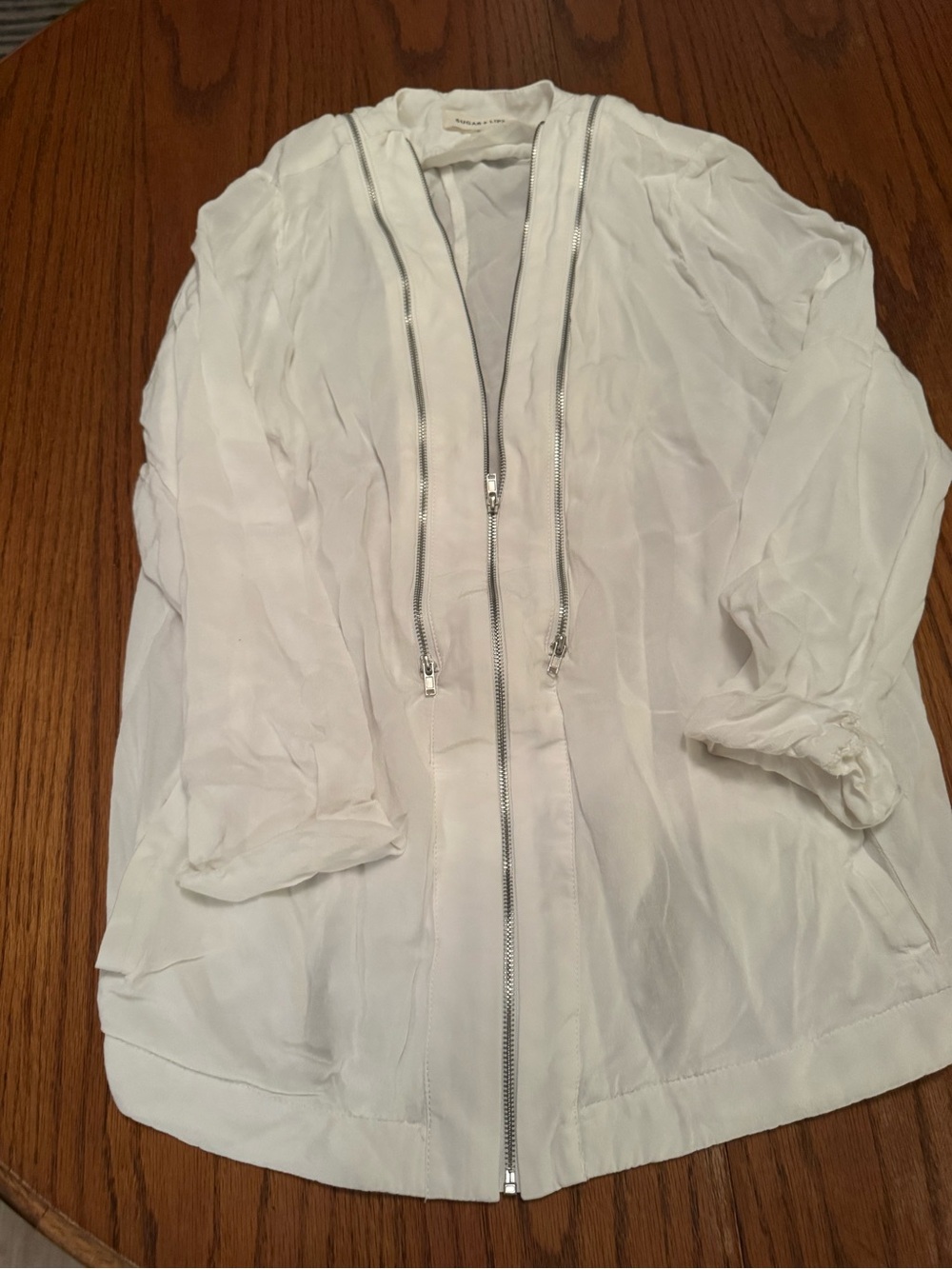 Sugarlips White Zip-Front Bomber Jacket with Silver Hardware